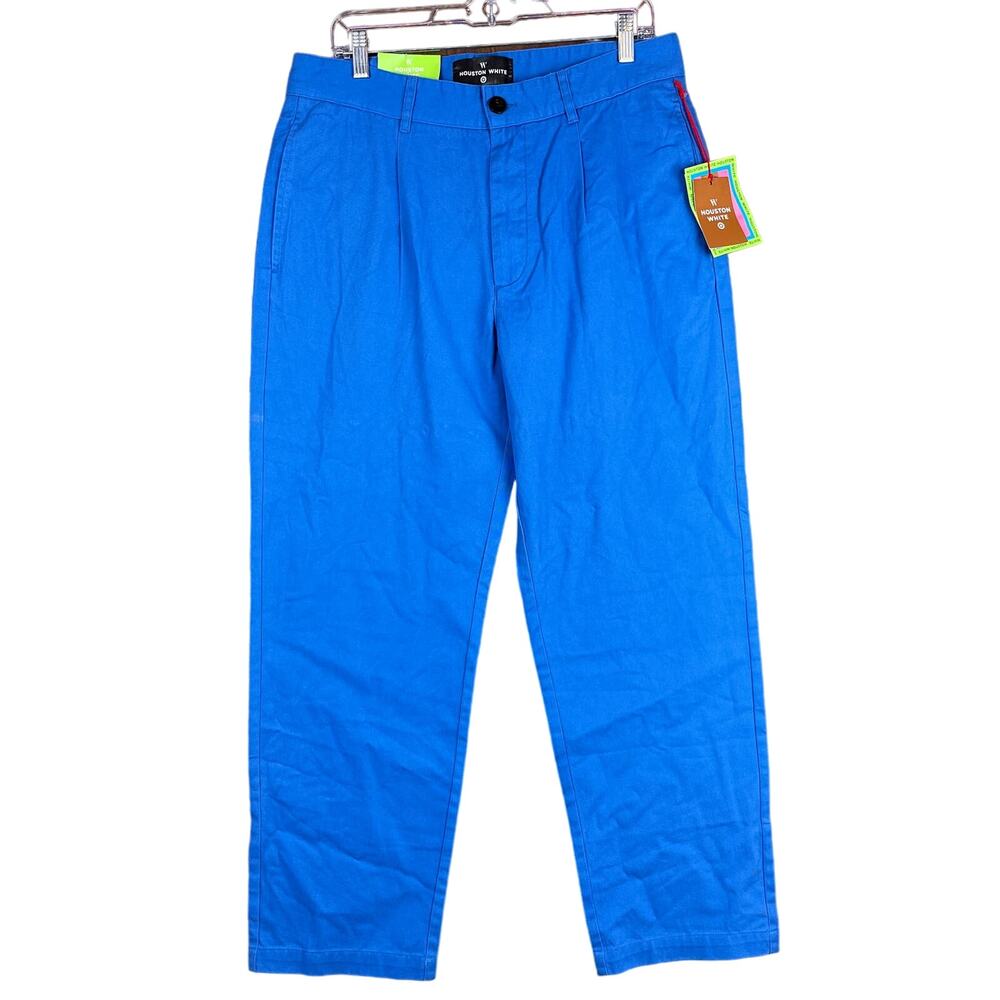 Houston White Mens Chinos Blue Single Pleated Wide Leg Cotton NWT 34x30